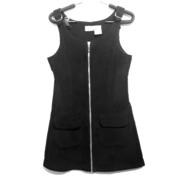 Vintage Dresses & Skirts - vtg RARE black corduroy zip up overall jumper 90s